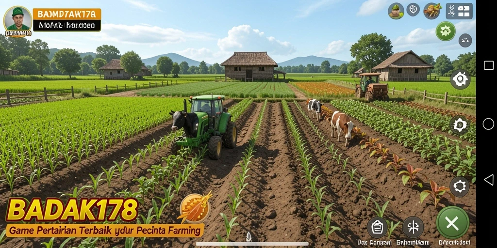 Tampilan gameplay seru dalam BADAK178 dengan aktivitas bertani.