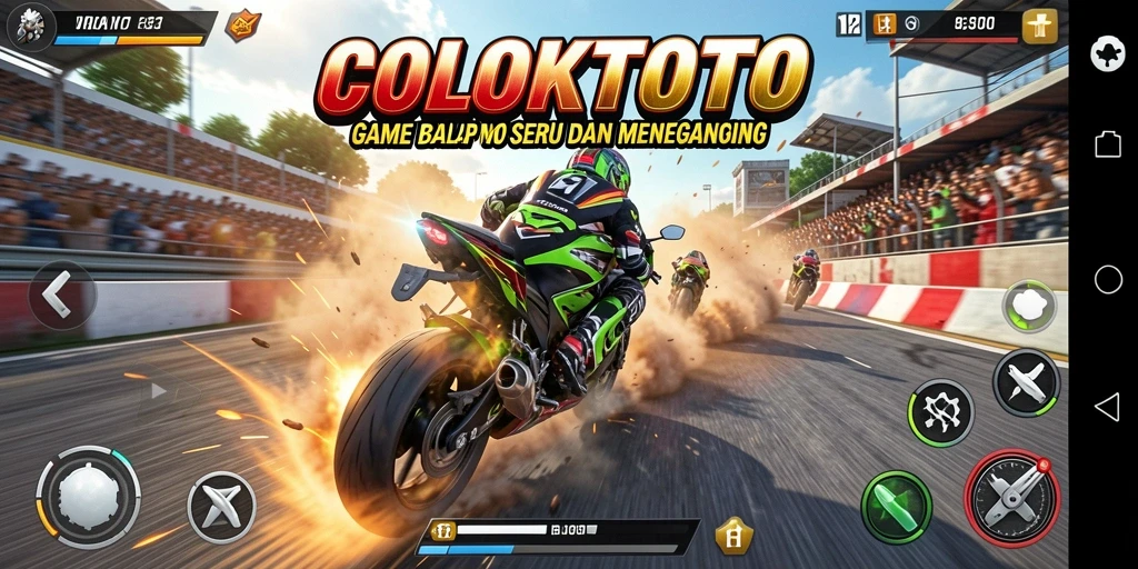 Screenshot gameplay COLOKTOTO menampilkan balapan motor yang kompetitif.