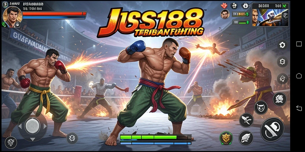 Screenshot tampilan gameplay JOSS188 dengan karakter yang bertarung di arena.