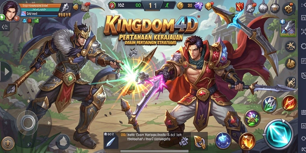 Tampilan gameplay menawan dari KINGDOM4D dalam pertempuran Tower Defense.