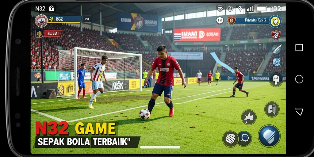 Tampilan gameplay N32 dengan aksi mendebarkan di lapangan sepak bola.