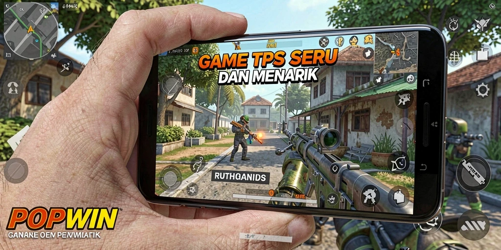 Screenshot utama menampilkan action seru dalam game TPS POPWIN.