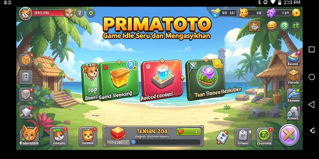 Tampilan gameplay seru di PRIMATOTO dengan fitur Idle yang menarik.