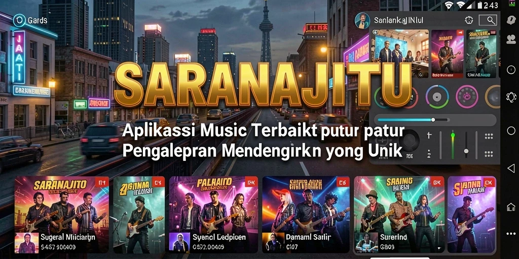 Screenshot utama SARANAJITU menunjukkan antarmuka aplikasi musik yang menarik.