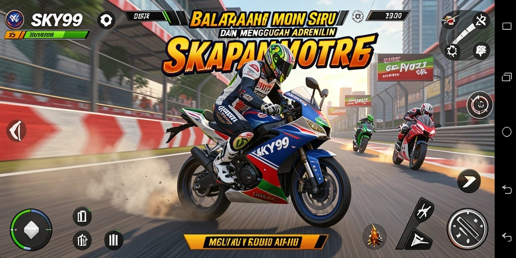 Tampilan gameplay menegangkan di SKY99 dengan balapan motor yang cepat.