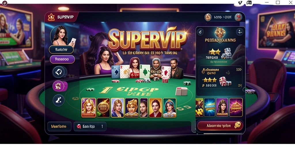 Screenshot gameplay SUPERVIP menampilkan dealer langsung dan suasana kasino yang nyata.