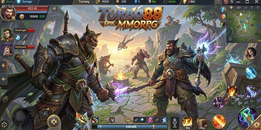 Screenshot gameplay TURBO88 menampilkan aksi mendebarkan dalam dunia MMORPG.